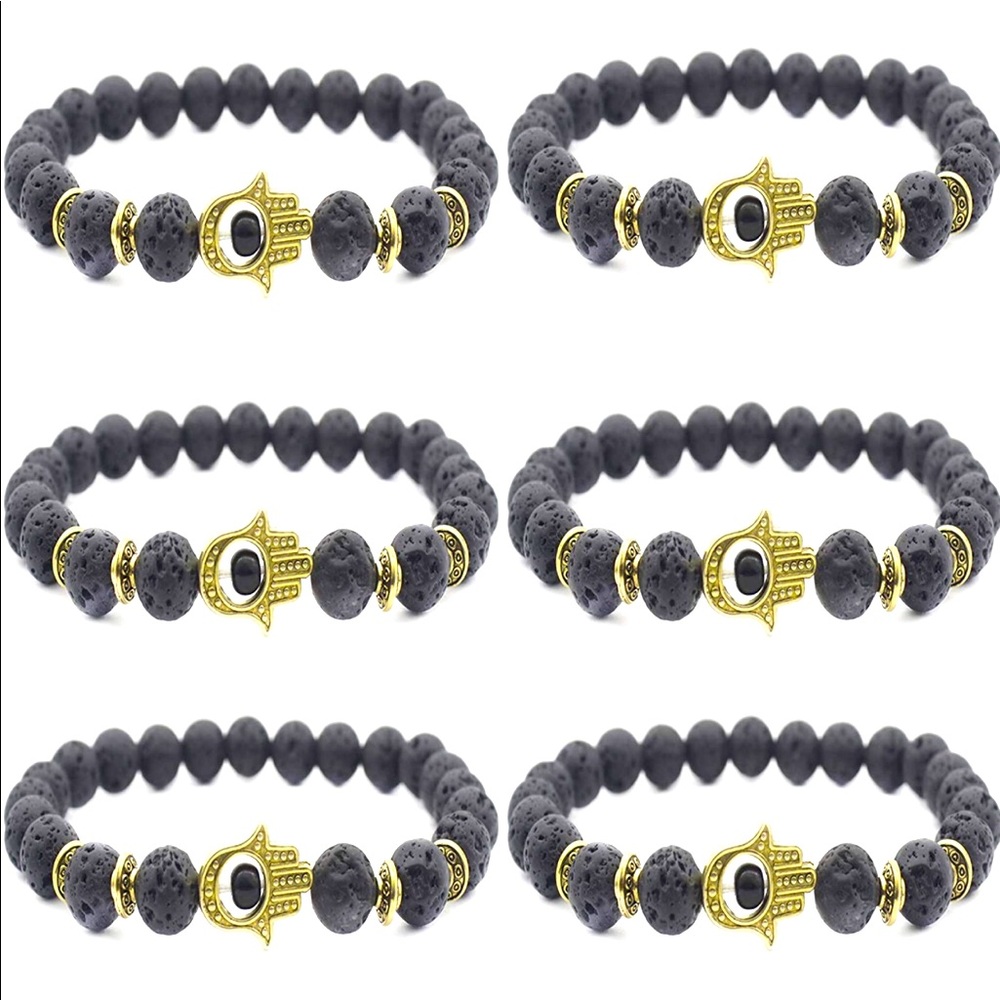 Set of 6 Evil Eye Design Stretch Bracelets, Lucky Eye Chiang.